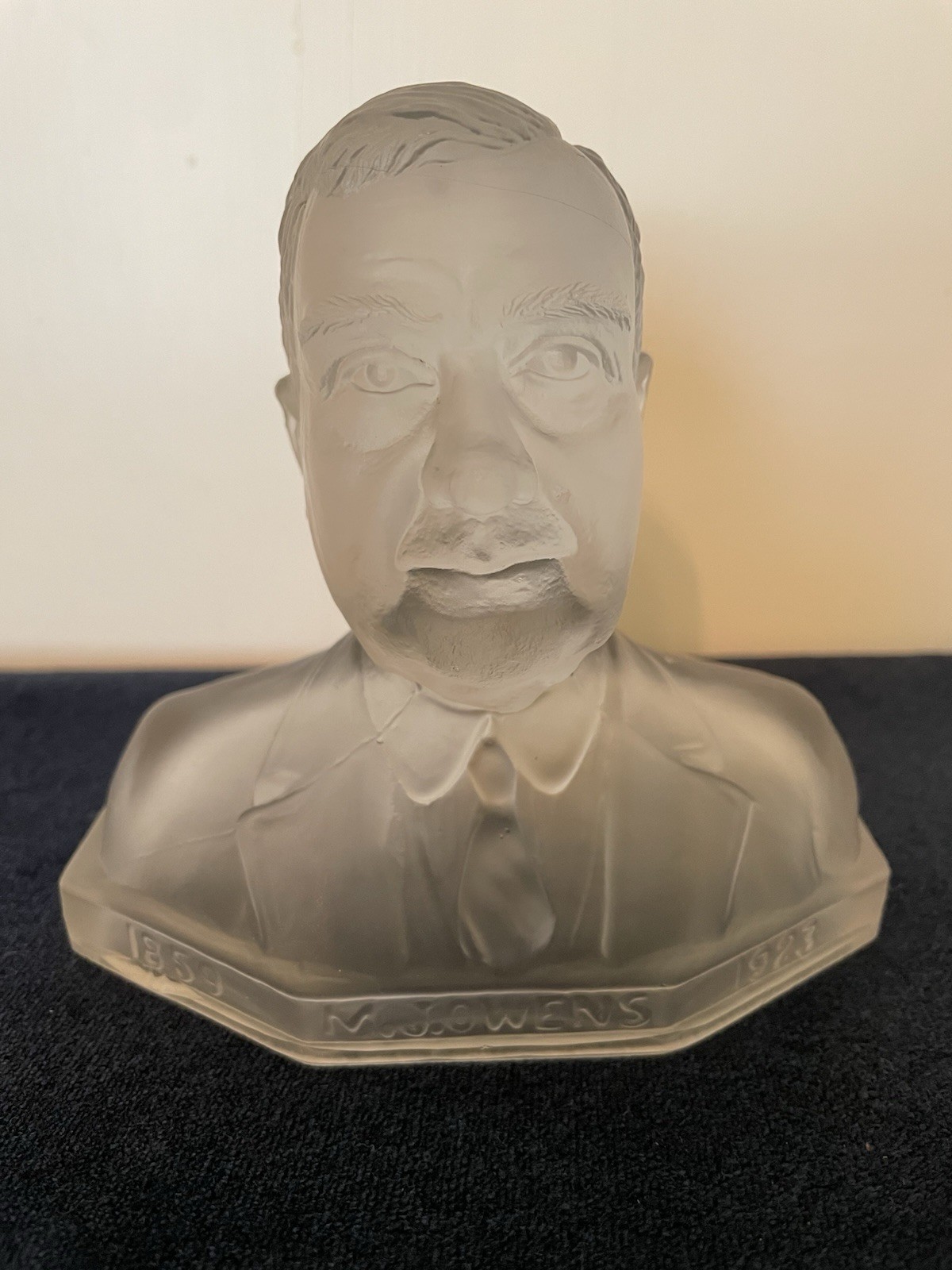 Bust of M.  J. Owens, Glass Paperweight, Produced by the A. H. Heisey Glass Co.