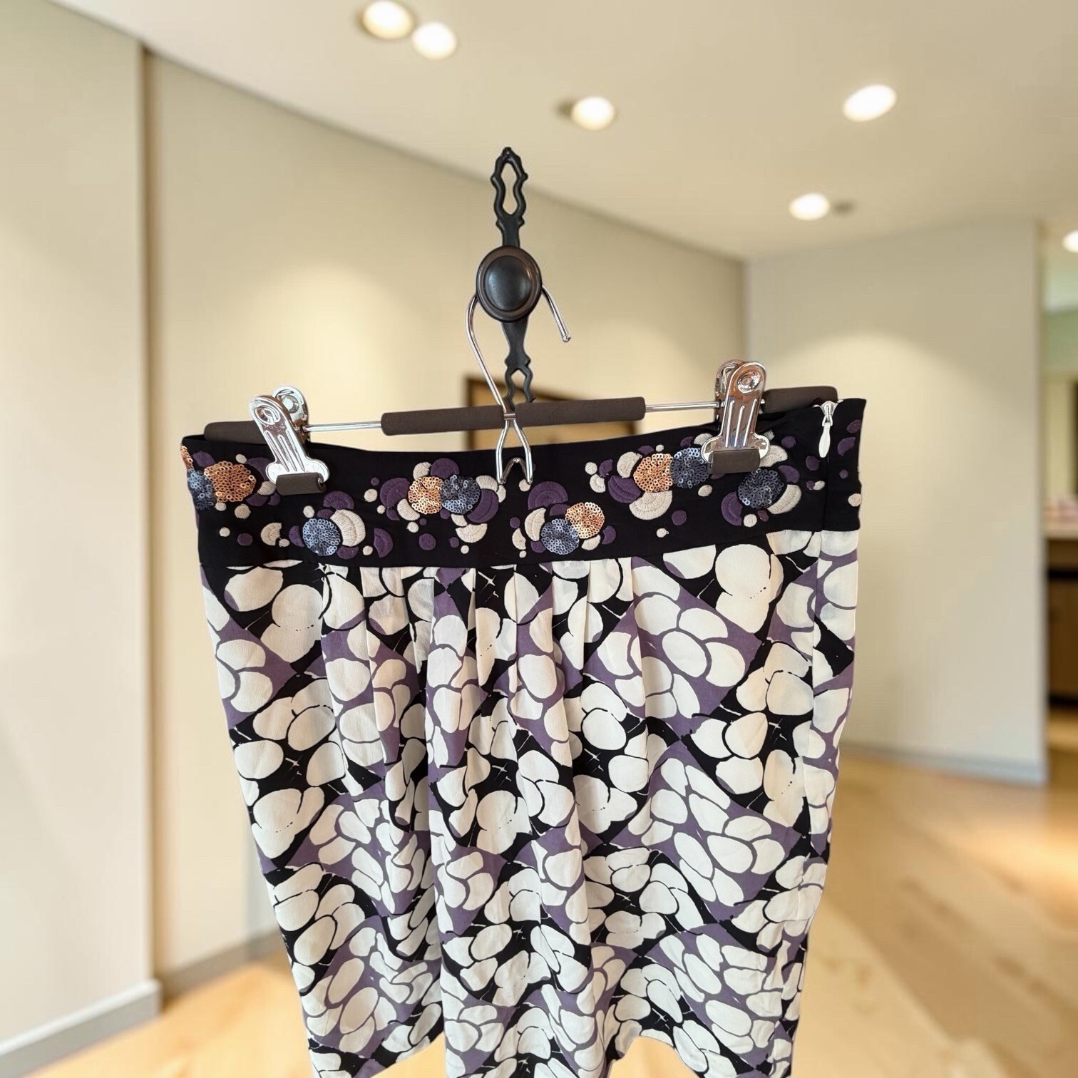 Anthropologie Floreat Ocean Mist Silk Skirt Womens 2 Dot Sequin Embroidered