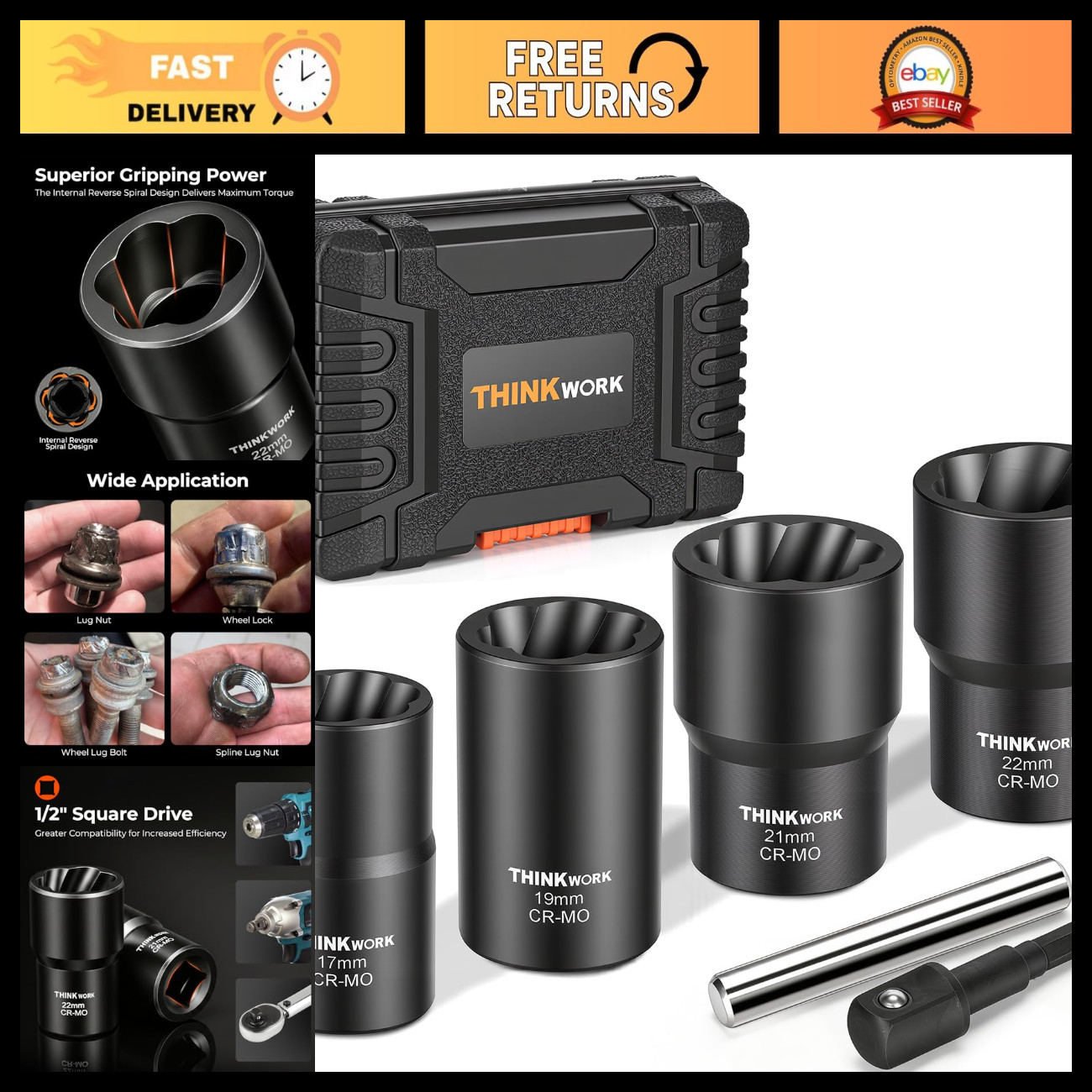6-Piece Wheel Lock Removal Kit, 1/2\