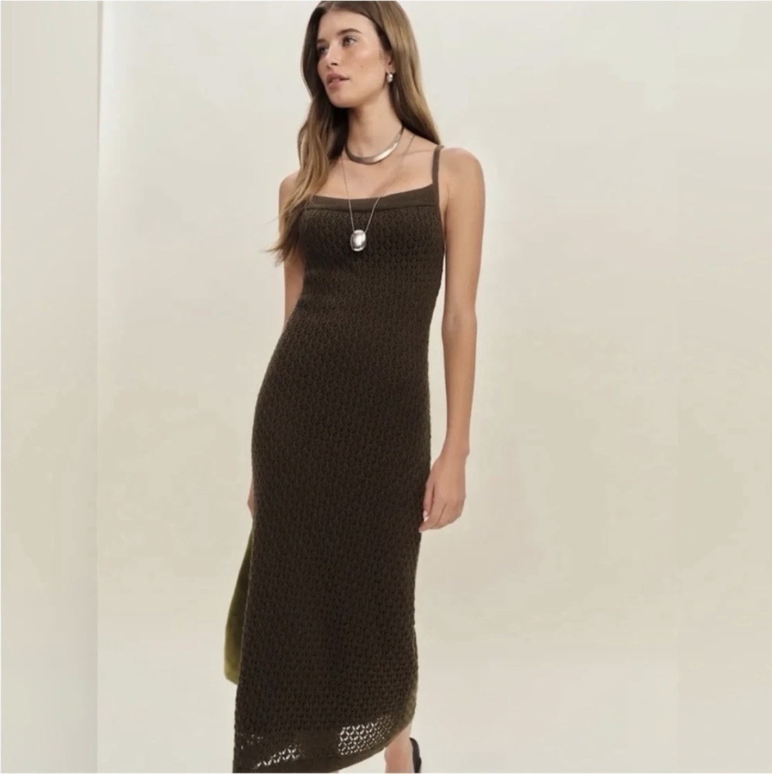 Authentic Reformation Demi Linen Cotton Sweater Dress in Espresso, size Small