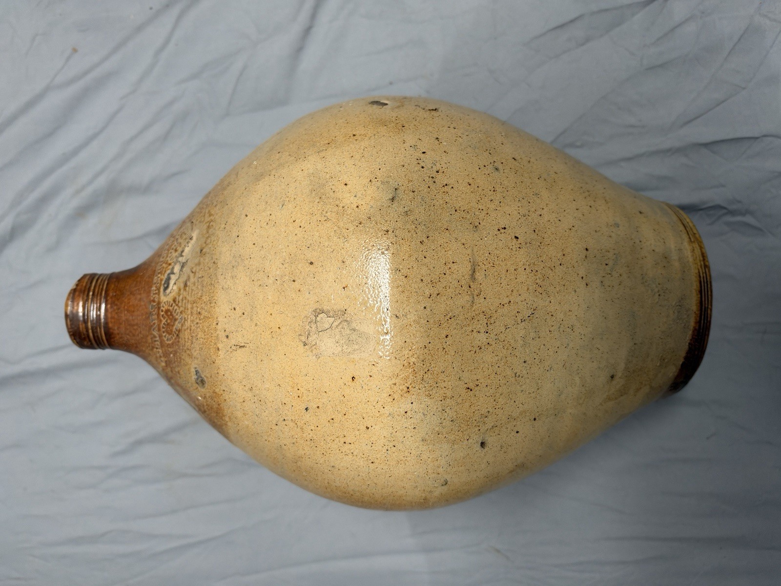 Antique Charlestown OvoidStoneware Jug with ImpressedStamp