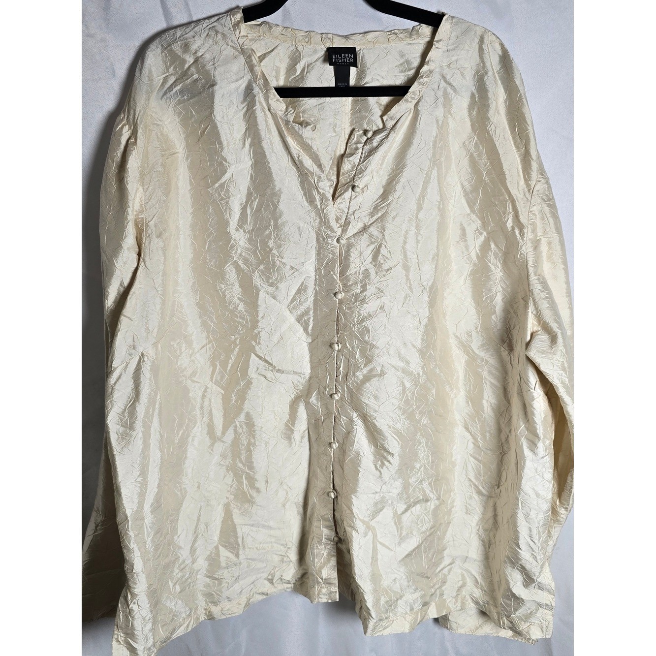 Eileen Fisher Woman 100% Silk Textured Cream Button-Front Shirt Jacket, sz 3X Eileen Fisher Woman 100% Silk Textured Cream Button-Front Shirt Jacket, sz 3X