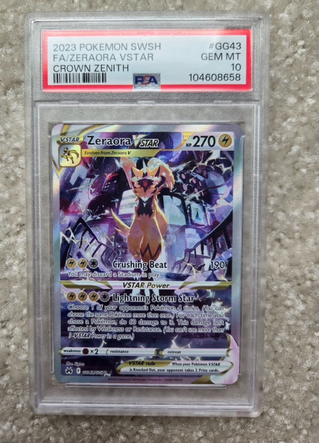 2023 POKEMON SWORD & SHIELD CROWN ZENITH #GG43 FULL ART/ZERAORA VSTAR PSA 10