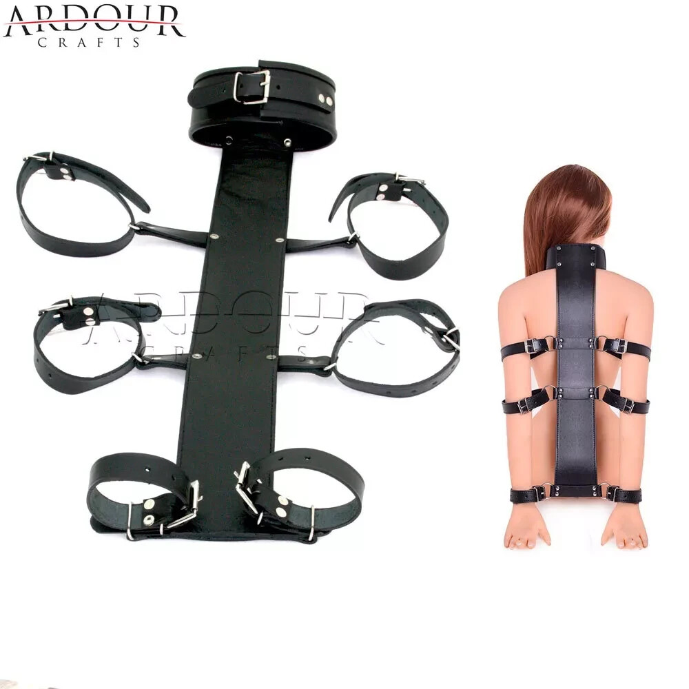 Lockable Genuine Cowhide Leather Body Cuffs BDSM Back Restraint Bondage Set Lockable Genuine Cowhide Leather Body Cuffs BDSM Back Restraint Bondage Set
