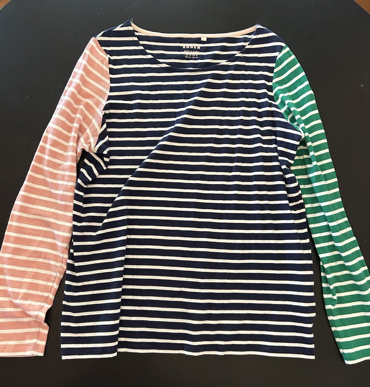 Boden Women’s Size 12 Shirt Long Sleeve Navy, Pink & Green Stripe Cotton Casual Boden Women’s Size 12 Shirt Long Sleeve Navy, Pink & Green Stripe Cotton Casual