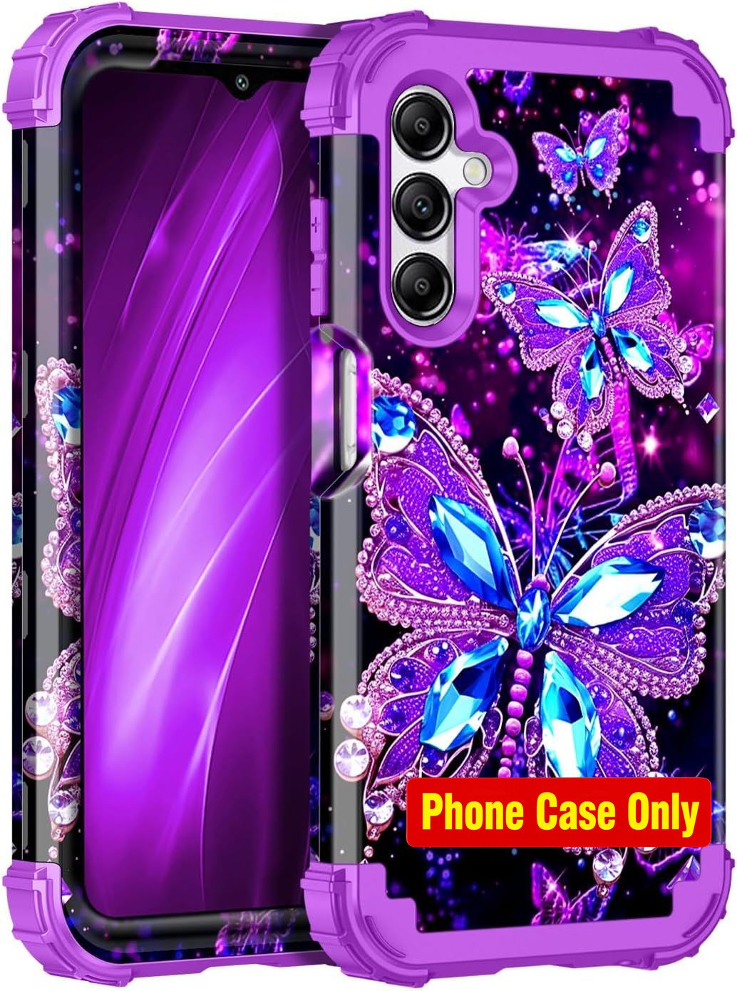 Glow in the Dark Purple Three Layer Heavy Duty Shockproof Case for Galaxy A16 5G