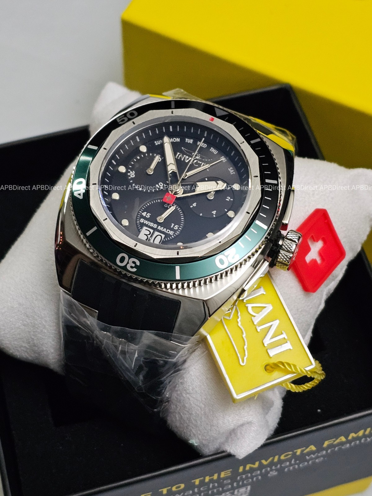Invicta - SWISS Made 8040.N Day Retrograde SAPPHIRE 52mm Blk / Green mens watch 