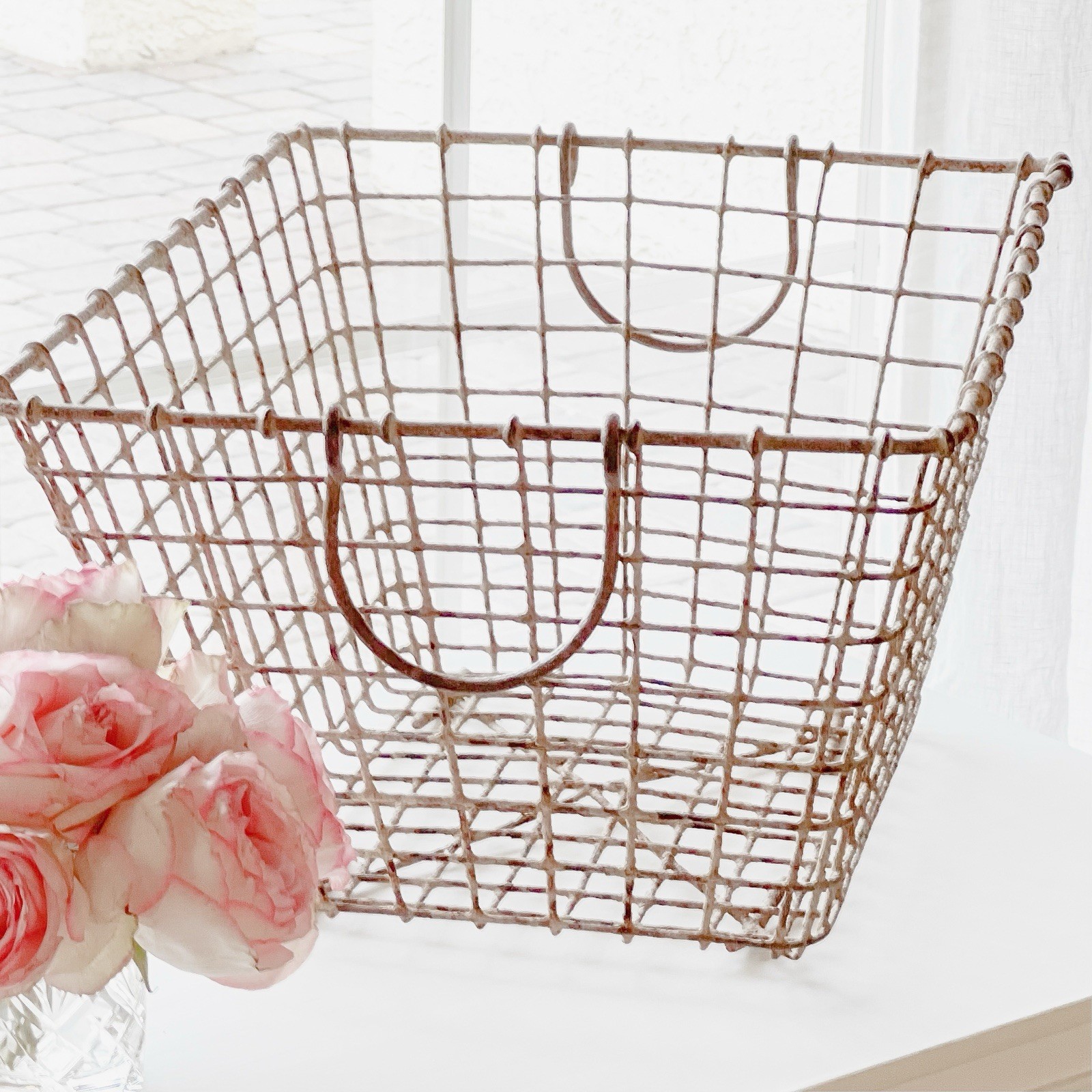 French Antique Metal Oyster Basket With Great Patina Brocante Style