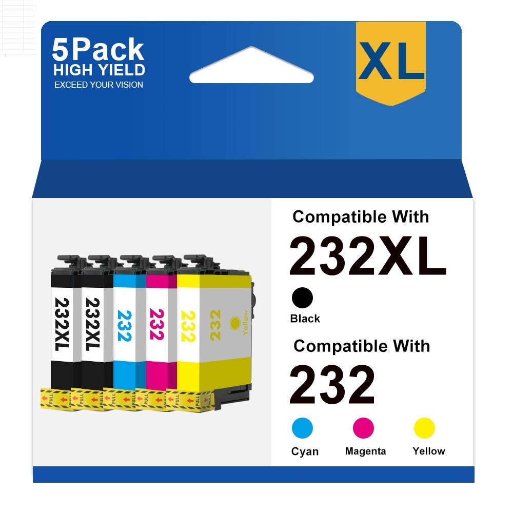 5 Pack 232XL T232XL Ink Cartridges for Epson 232 WF-2930 WF-2950 XP-4200 XP-4205