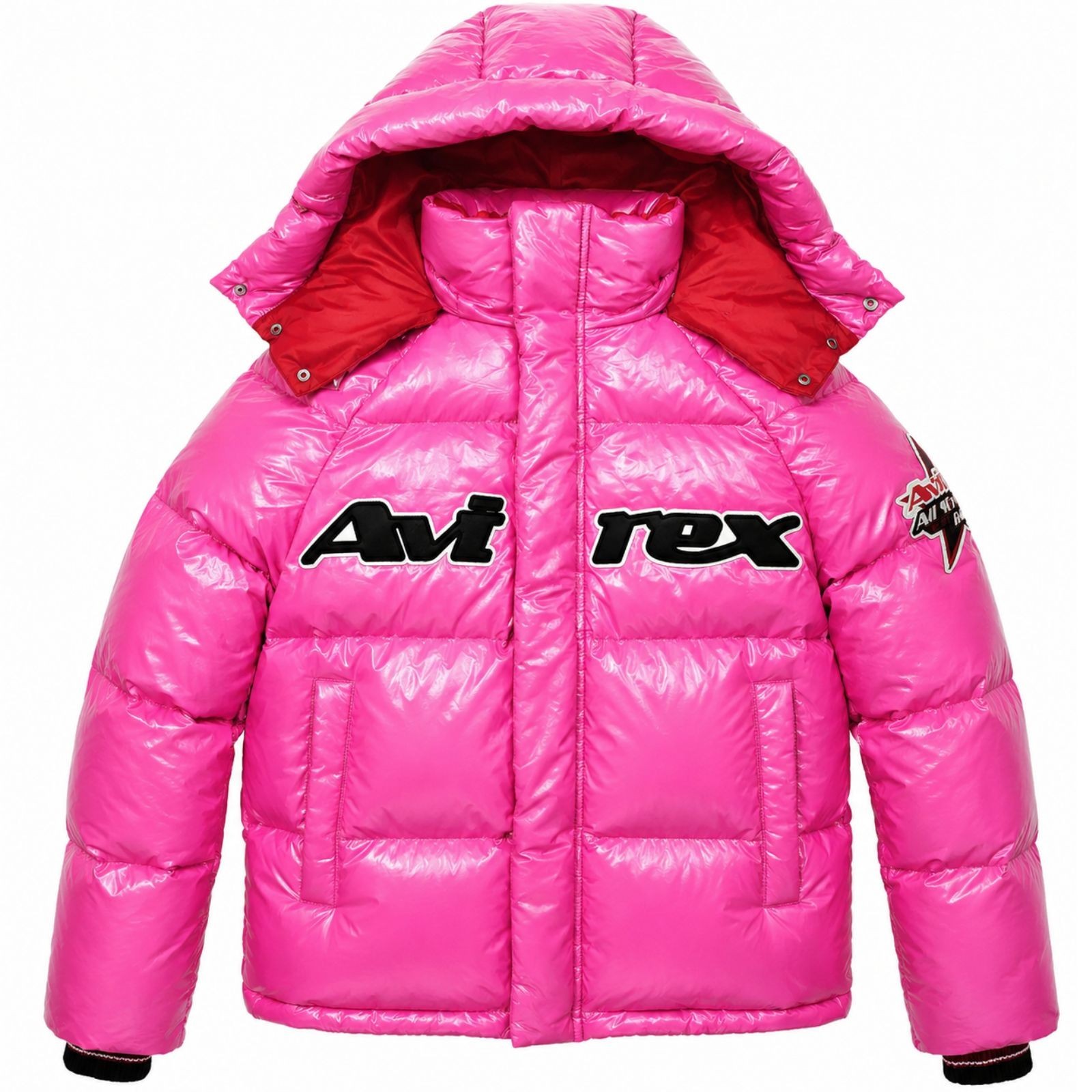 Men’s Pink Puffer Bubble Jacket Hooded Shiny Winter Bomber Avirex All Star Style