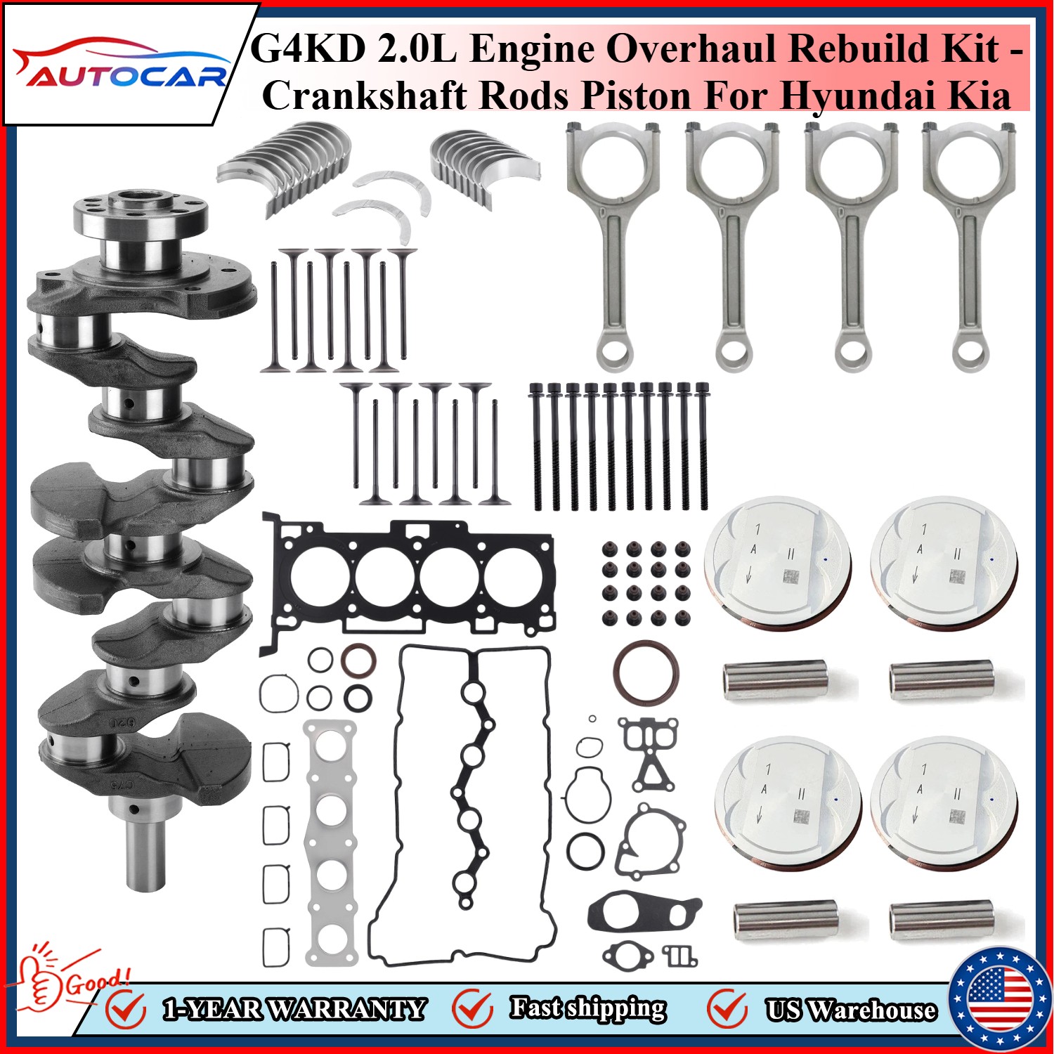 G4KD 2.0L Engine Overhaul Rebuild Kit - Crankshaft Rods Piston For Hyundai Kia