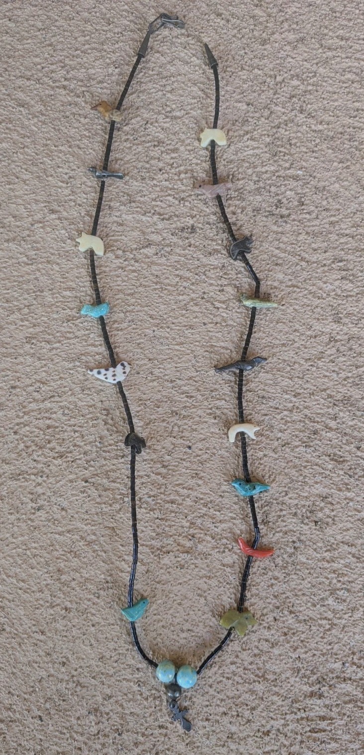 Vintage Calbert Palabaza Navajo Sterling Silver Fetish Cross Necklace Signed