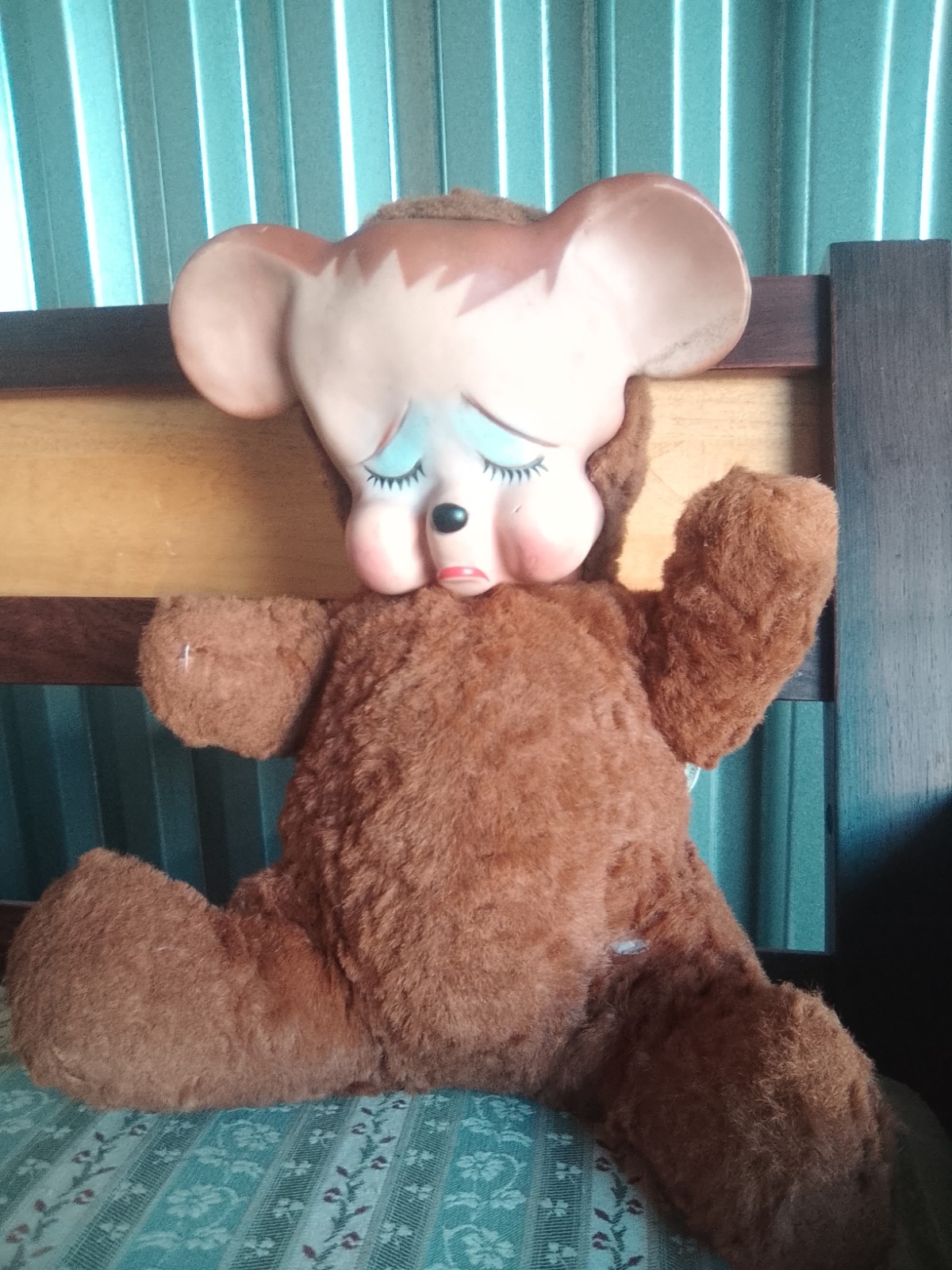 Knickerbocker Pouting Bear 1950\'s VTG 10”  Plush Vinyl Rubber Face