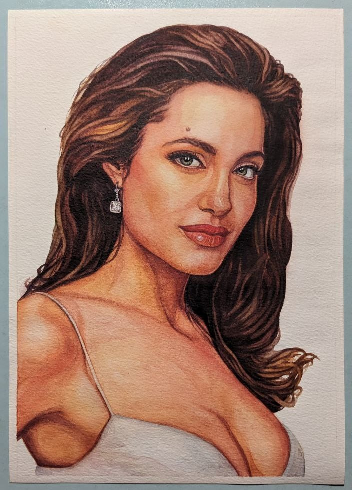 Angelina Jolie Watercolor – A4 Portrait Painting – Iconic Hollywood Star A4 Art