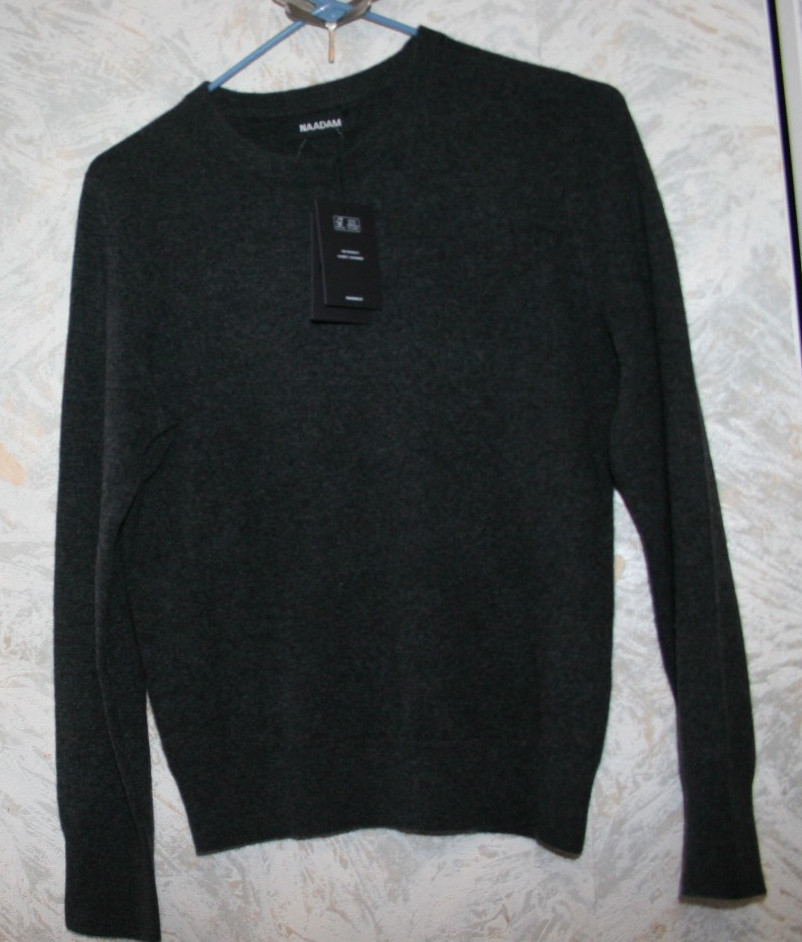 NAADAM 100% Cashmere Knit Pullover Sweater Top Large Dark Smoke Long sleeves NWT
