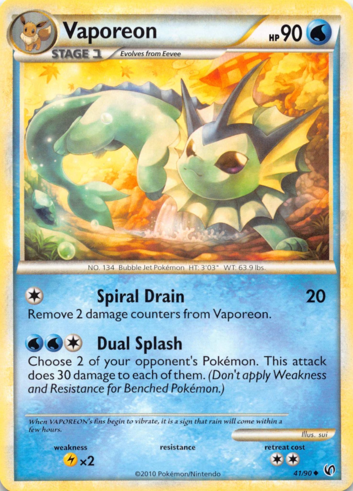 Vaporeon 41/90 Uncommon HGSS Undaunted Pokemon Lightly Played Vaporeon 41/90 Uncommon HGSS Undaunted Pokemon Lightly Played