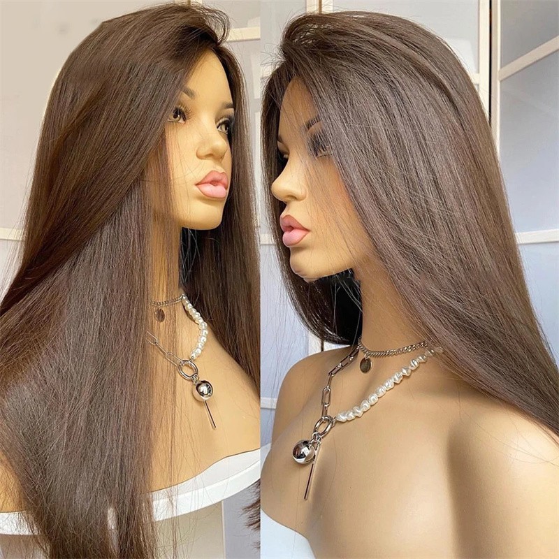 13x4 Lace Frontal Wigs Brown Low Shine Long Straight Heat Resistant Hair