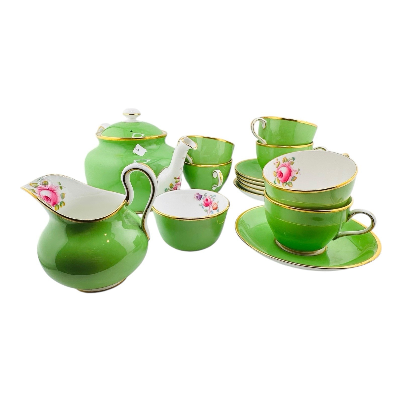 new chelsea staffs Green Floral Antique Tea Set Complete Service For 6 