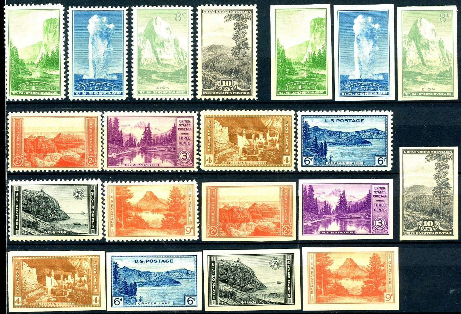 1934 -1935 National Parks Complete Set 20 MNH Scott\'s 740 to 749 & 756 - 765