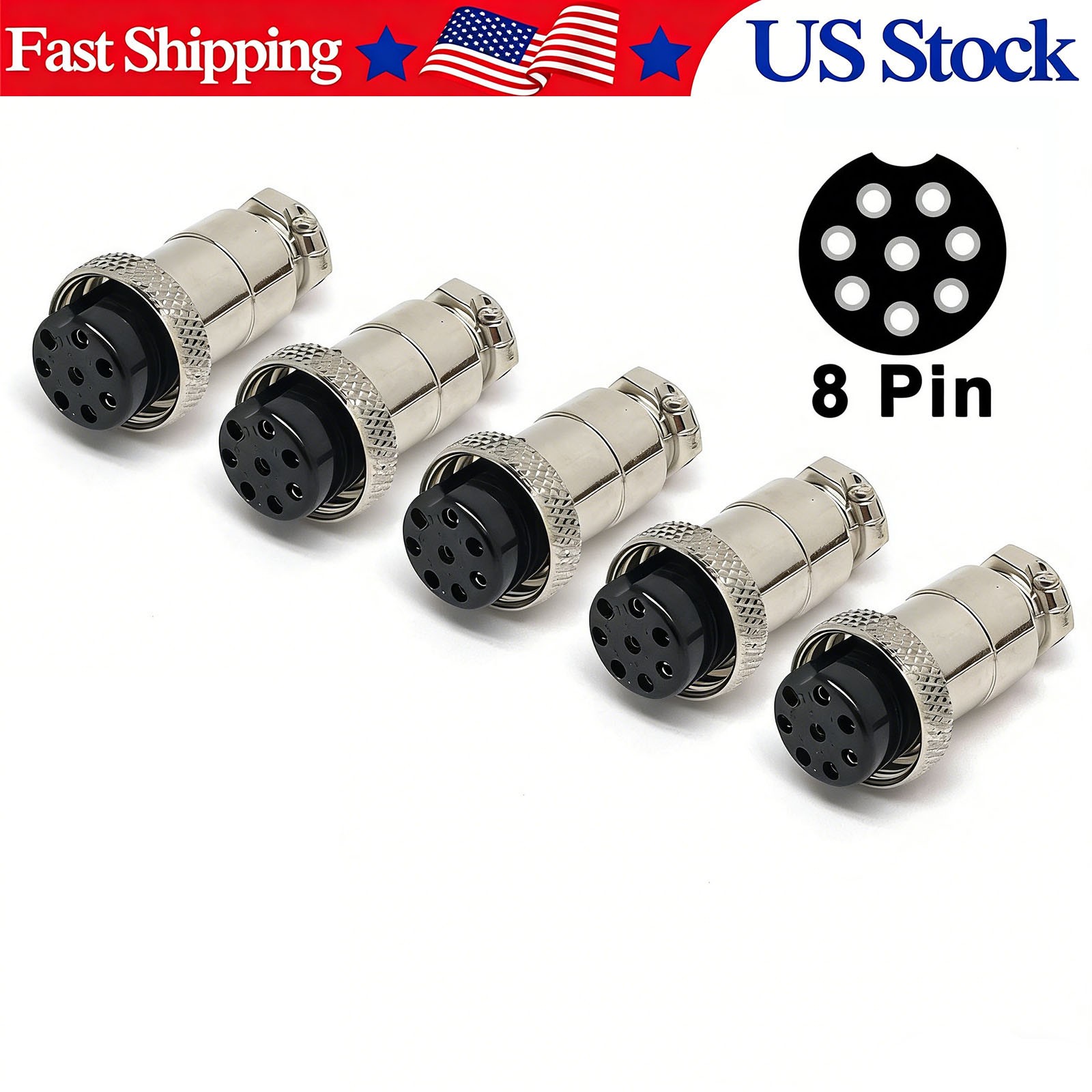 5x 8 Pin Female Mic Connector Ham/CB Radio Round Inline Plug Solder Type 5x 8 Pin Female Mic Connector Ham/CB Radio Round Inline Plug Solder Type