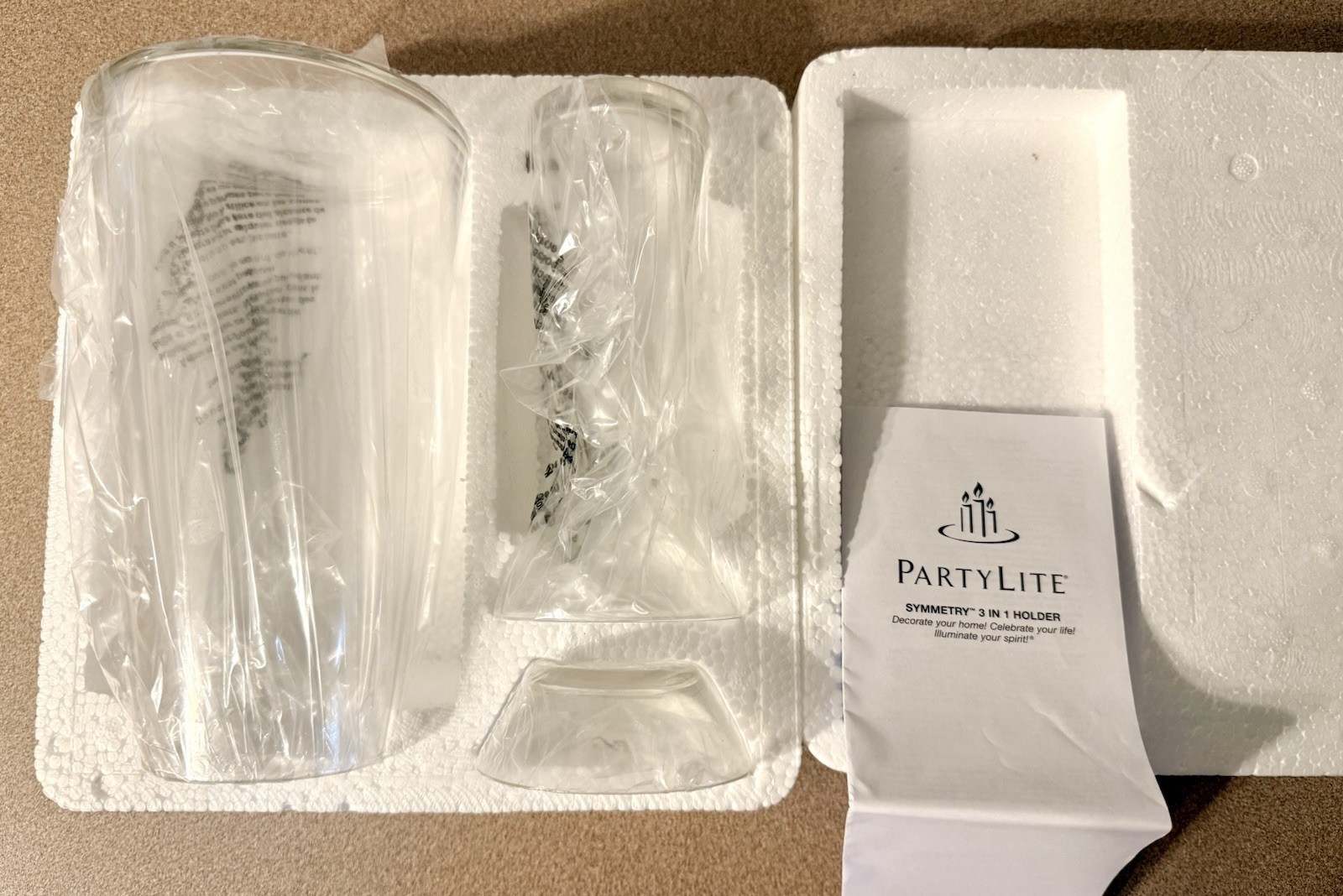 PartyLite Symmetry 3 in 1 Candle Holder Vase P95075 Clear Glass NIB Retired