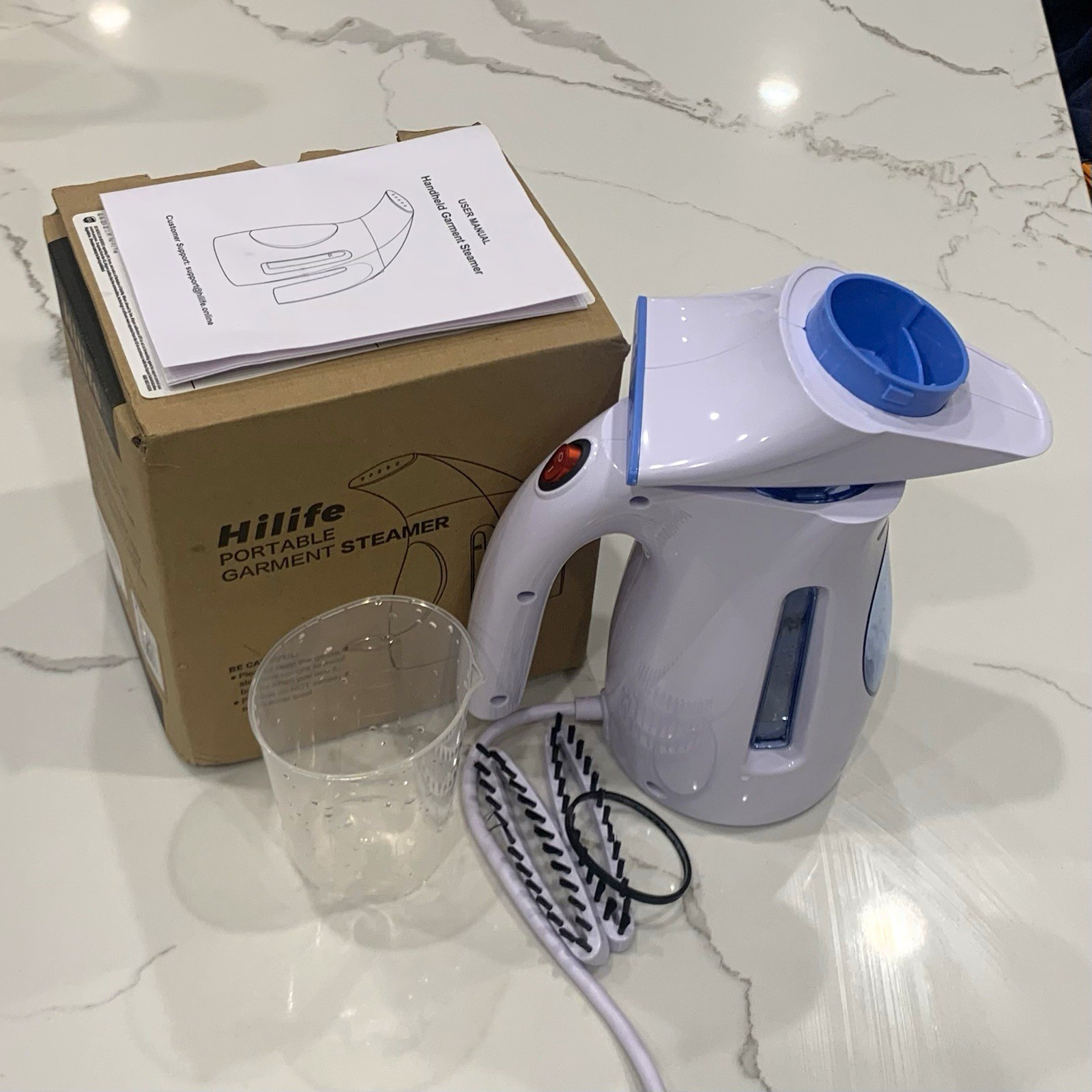 HiLife Handheld Corded Garment Steamer, Portable Refillable, White/Blue HiLife Handheld Corded Garment Steamer, Portable Refillable, White/Blue