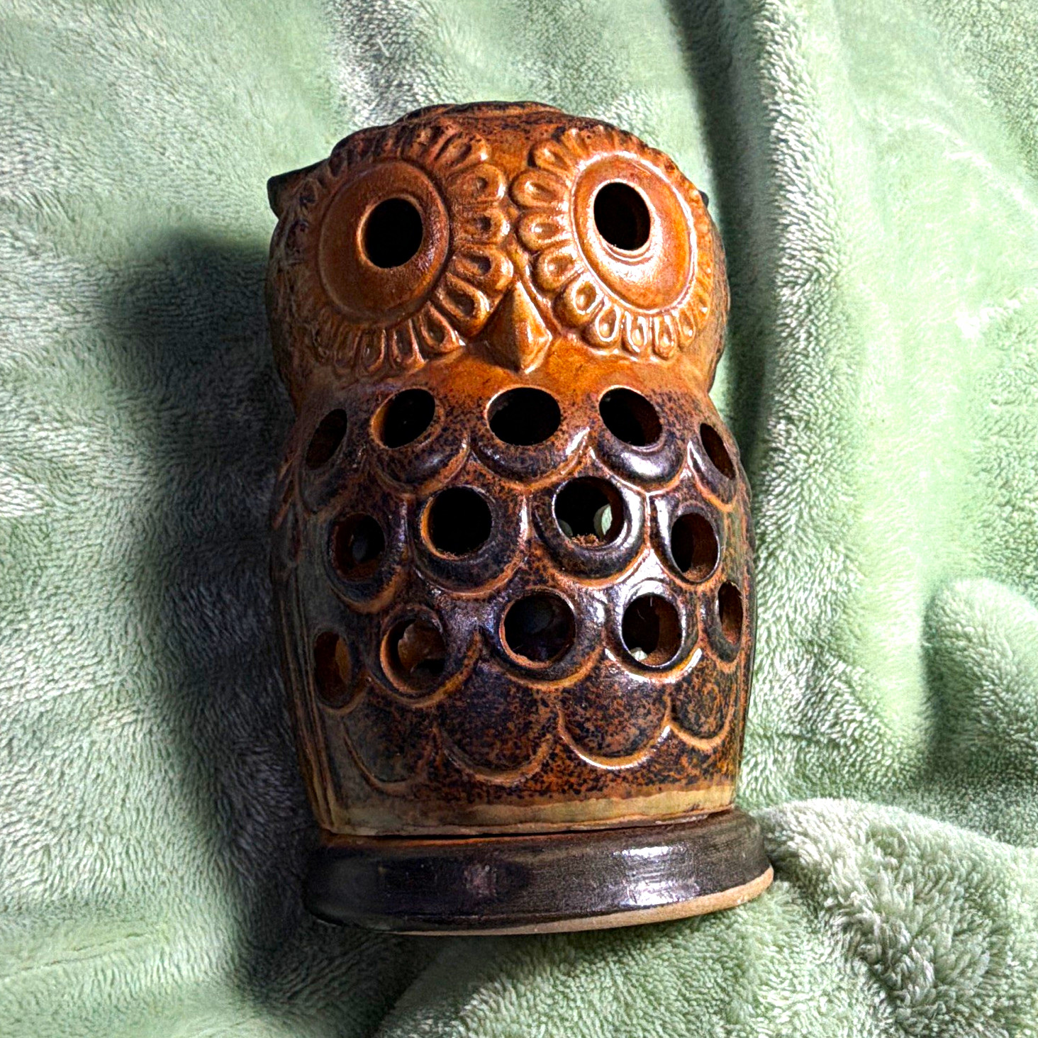Vintage 1970s Owl Ceramic Figurine, BrownGlaze, Cutout Luminary woodland themed Vintage 1970s Owl Ceramic Figurine, BrownGlaze, Cutout Luminary woodland themed
