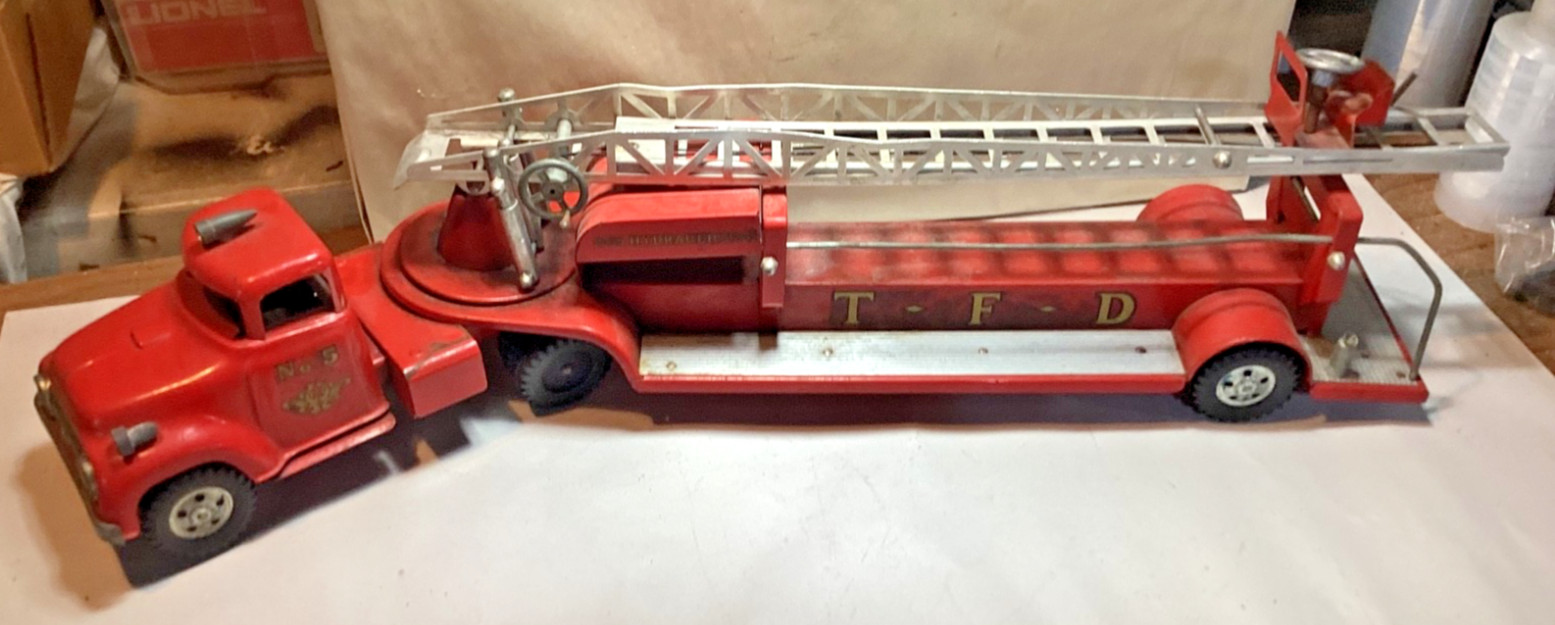Vintage Pressed steel Tonka T.F.D #5 ladder truck fire truck emergency vehicle