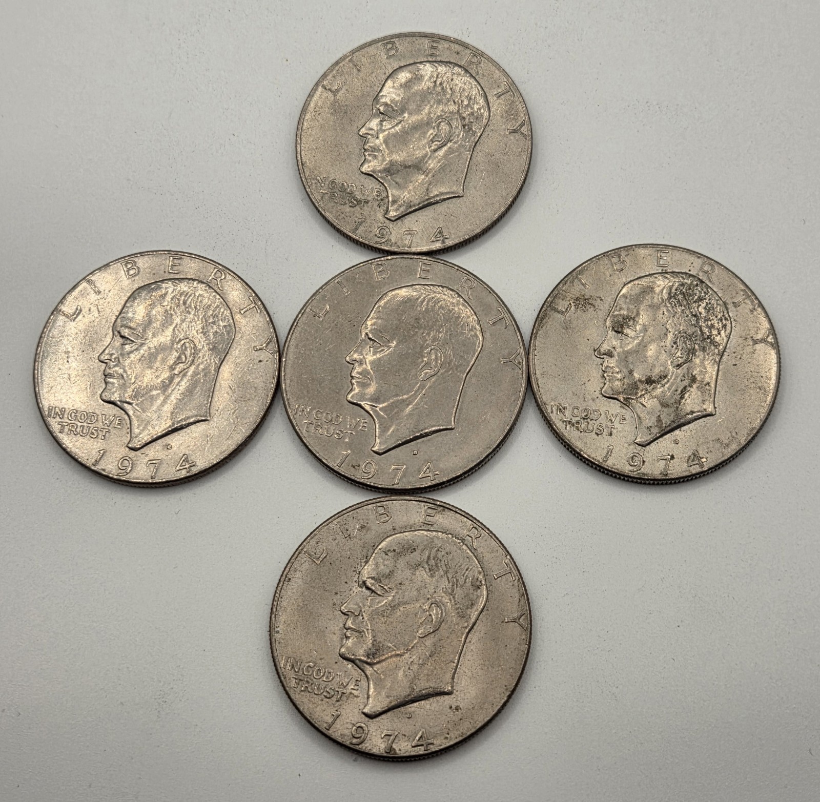 Lot of 5 Vintage 1974 Eisenhower Ike Clad Dollar Coins - Circulated