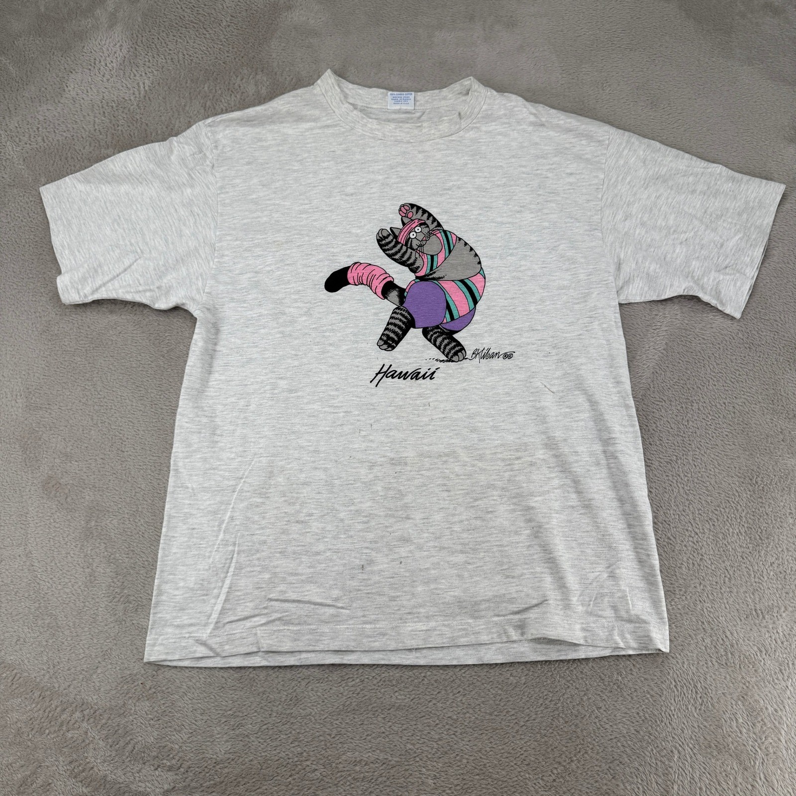 Vintage Crazy Shirt Mens Large Gray Kliban Cat Hawaii T-Shirt Preowned Stains Vintage Crazy Shirt Mens Large Gray Kliban Cat Hawaii T-Shirt Preowned Stains