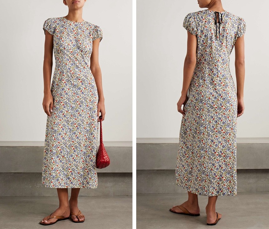 Women Doen Cotton Floral Short Sleeve A-line Midi Dress