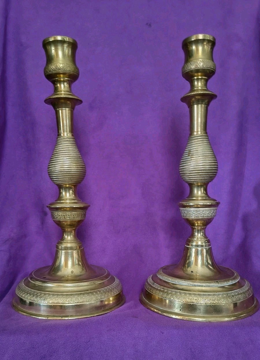 Fine 19th c Ftench Ormolu Charles X Period Candlesticks Superb Guilloche work Fine 19th c Ftench Ormolu Charles X Period Candlesticks Superb Guilloche work