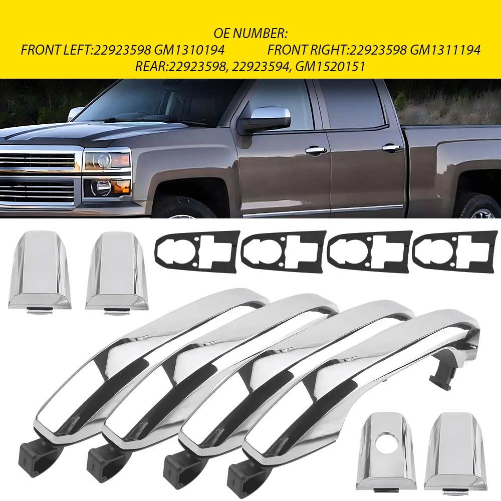 4X Exterior Door Handle Full Set with Cover For 2014-22 Chevy Silverado Chrome