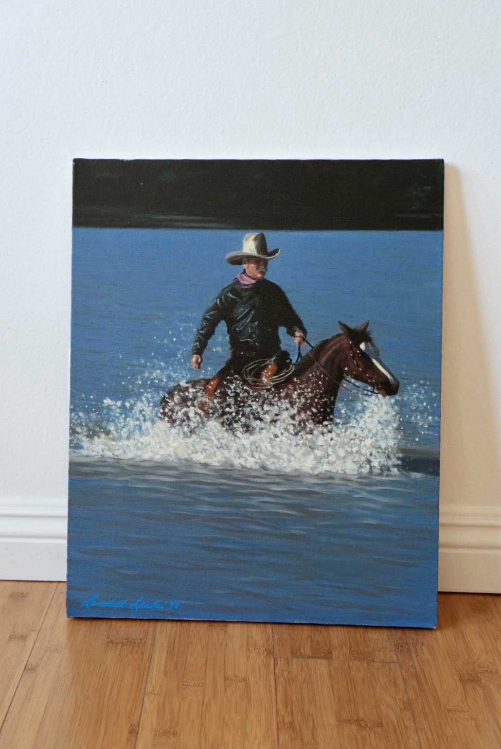 Cowboy and Horse Painting - Original Acrylic Art by Randell Seals 16x20 Inches