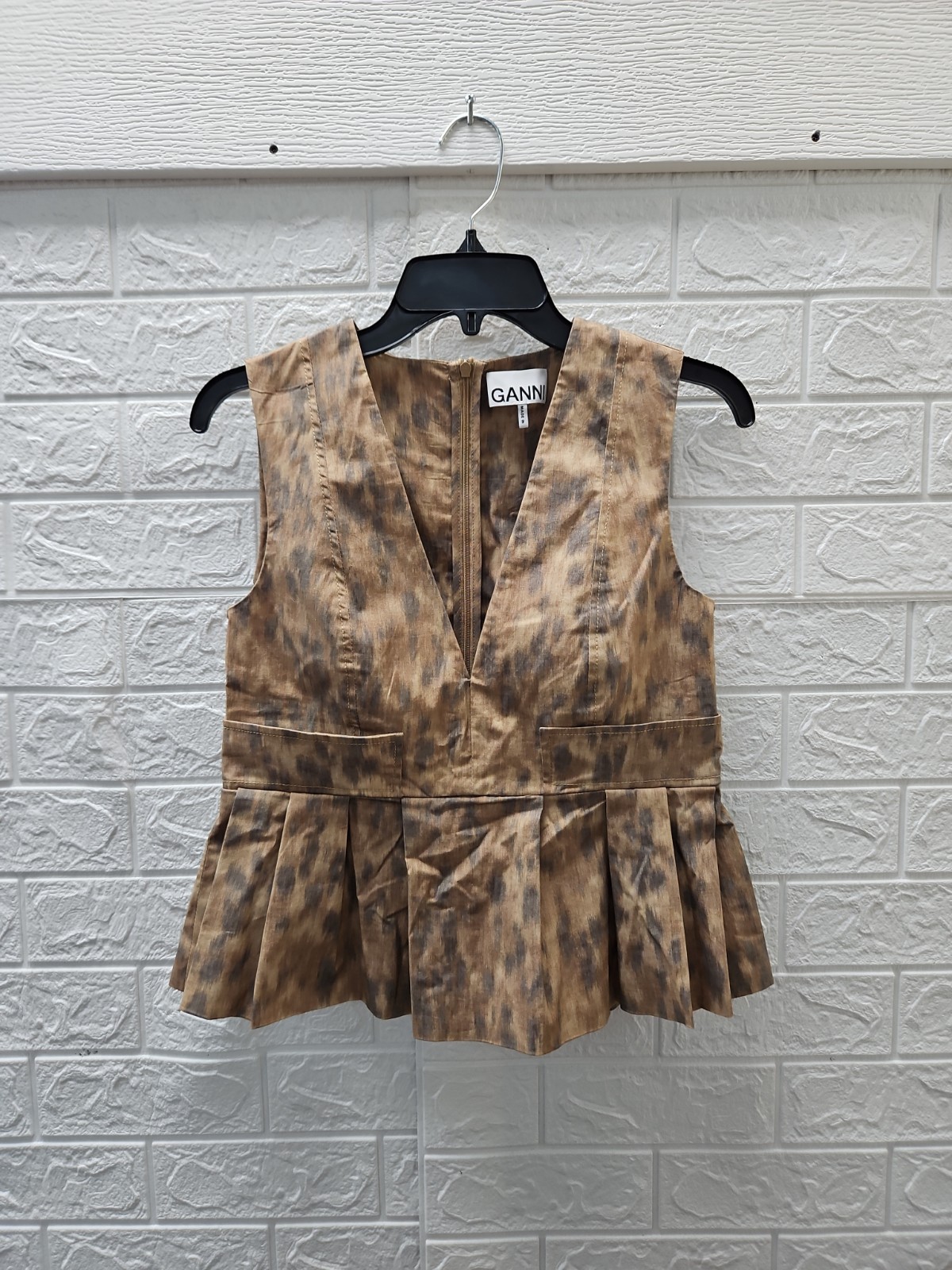 New Ganni Top In Printed Cotton Burro Sz 34