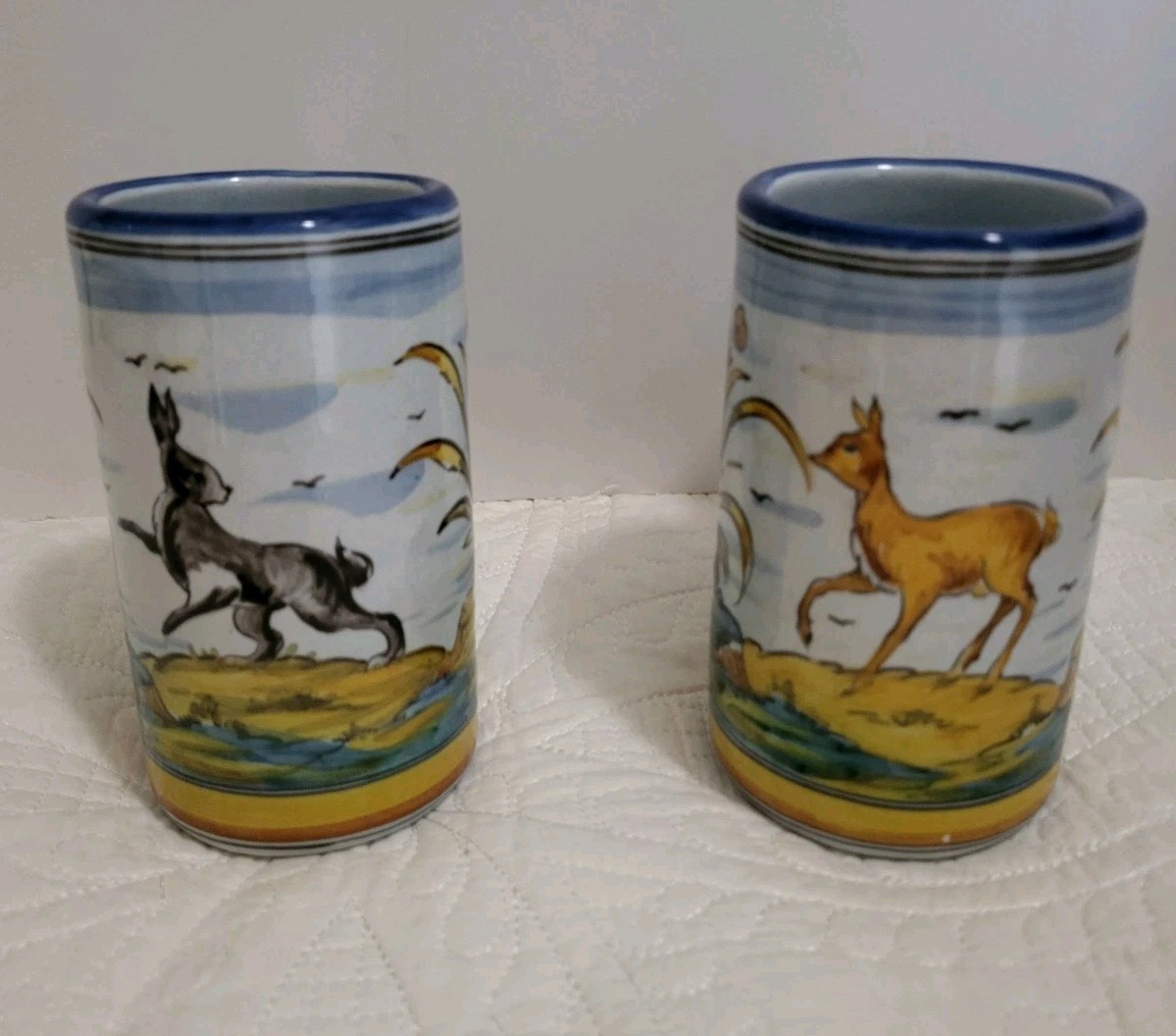 Set Of 2 Talavera Talabricense Colorful Mexican Art Pottery Hand Painted Mugs