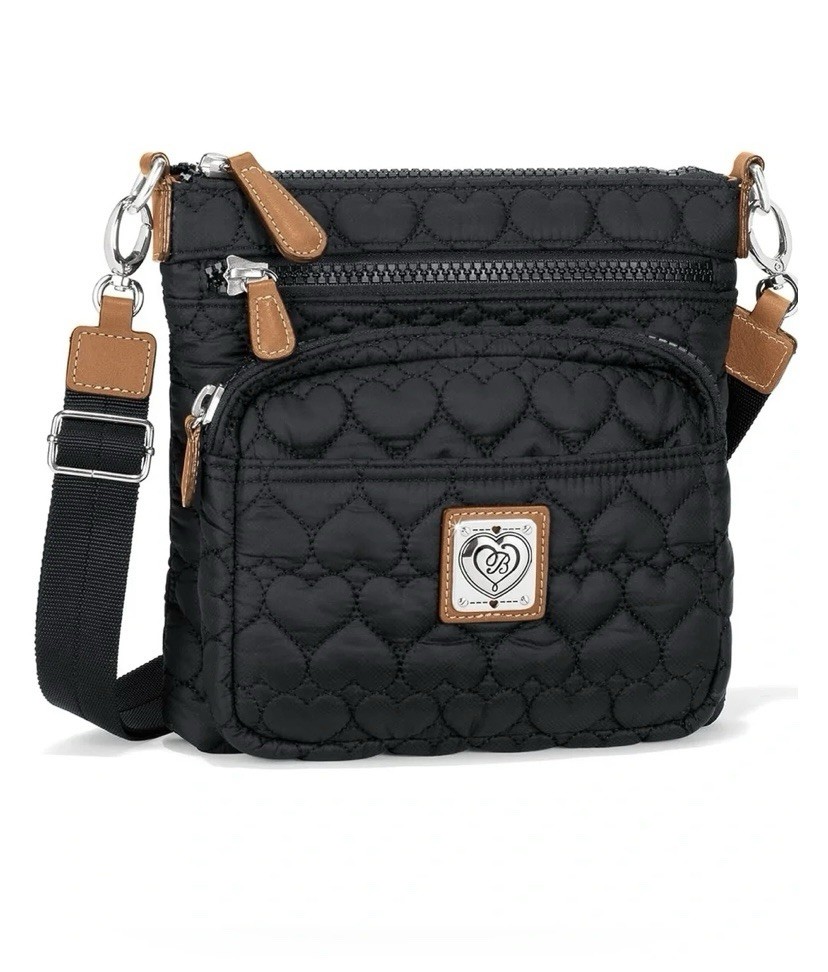 Kallista Messenger Black Quilted Crossbody Bag with Tan Trim