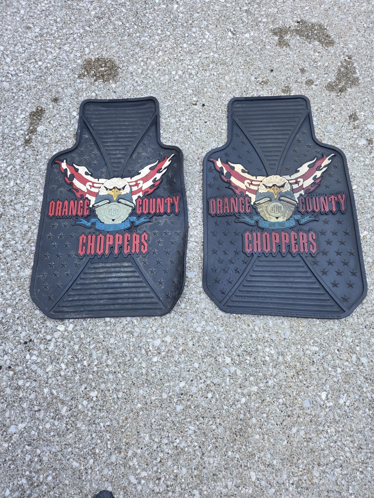 Vintage 2003 Orange County Choppers OCC Rubber Floor Mats Pair USA Motorcycle
