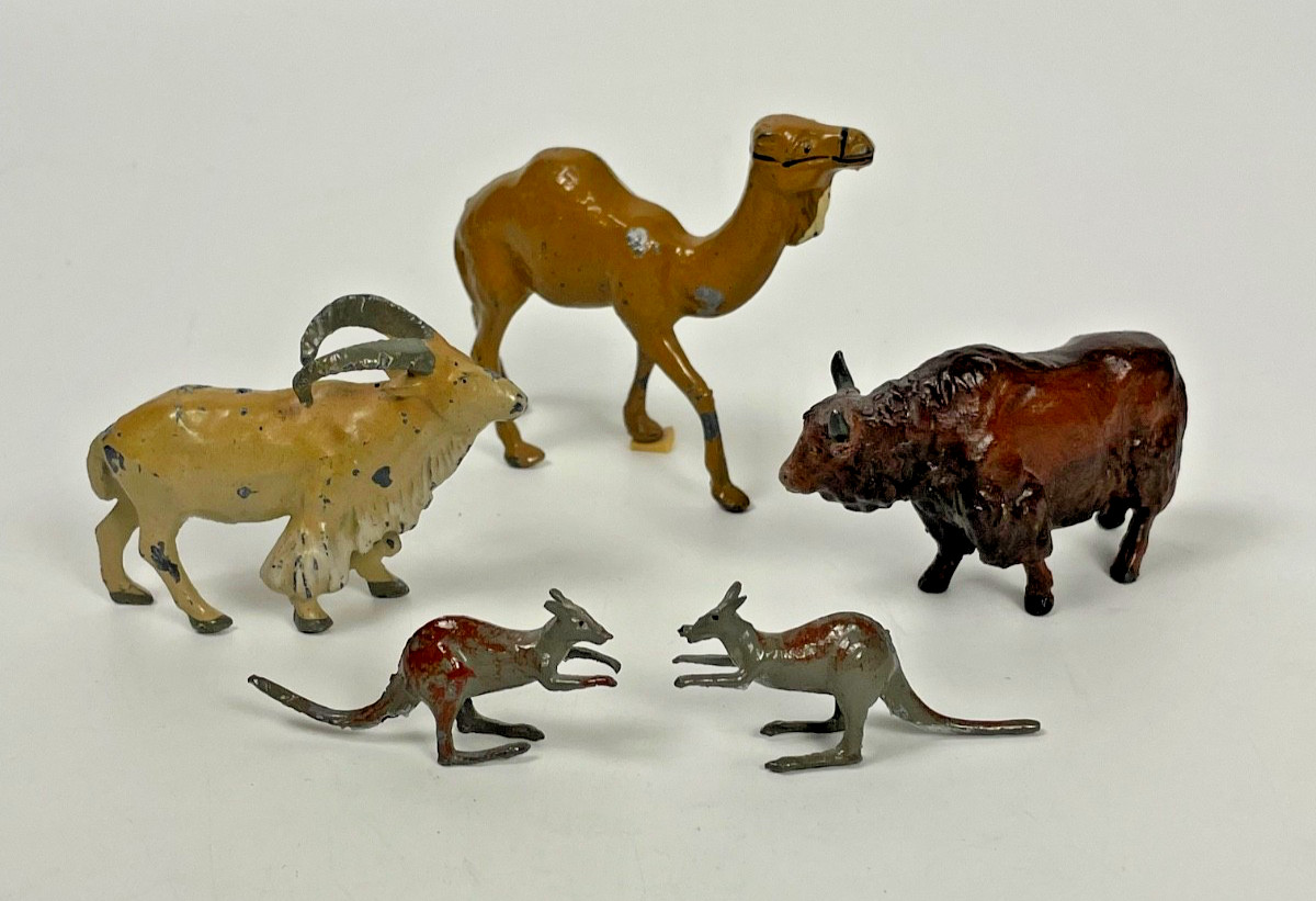Vintage Britains Style Hollowcast Lead Zoo Animals Camel Bison Ibex Kangaroos
