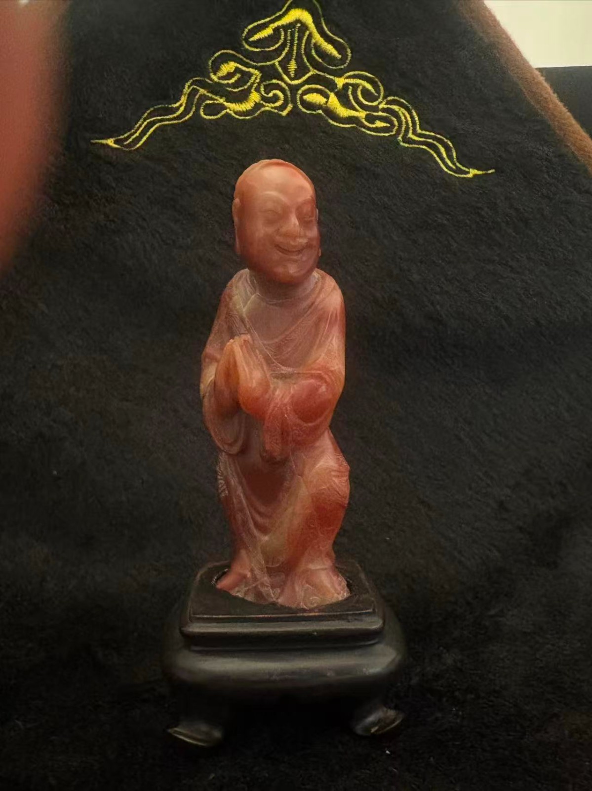 Chinese Shoushan stone figure of an Arhat, Qing Dynasty. Chinese Shoushan stone figure of an Arhat, Qing Dynasty.