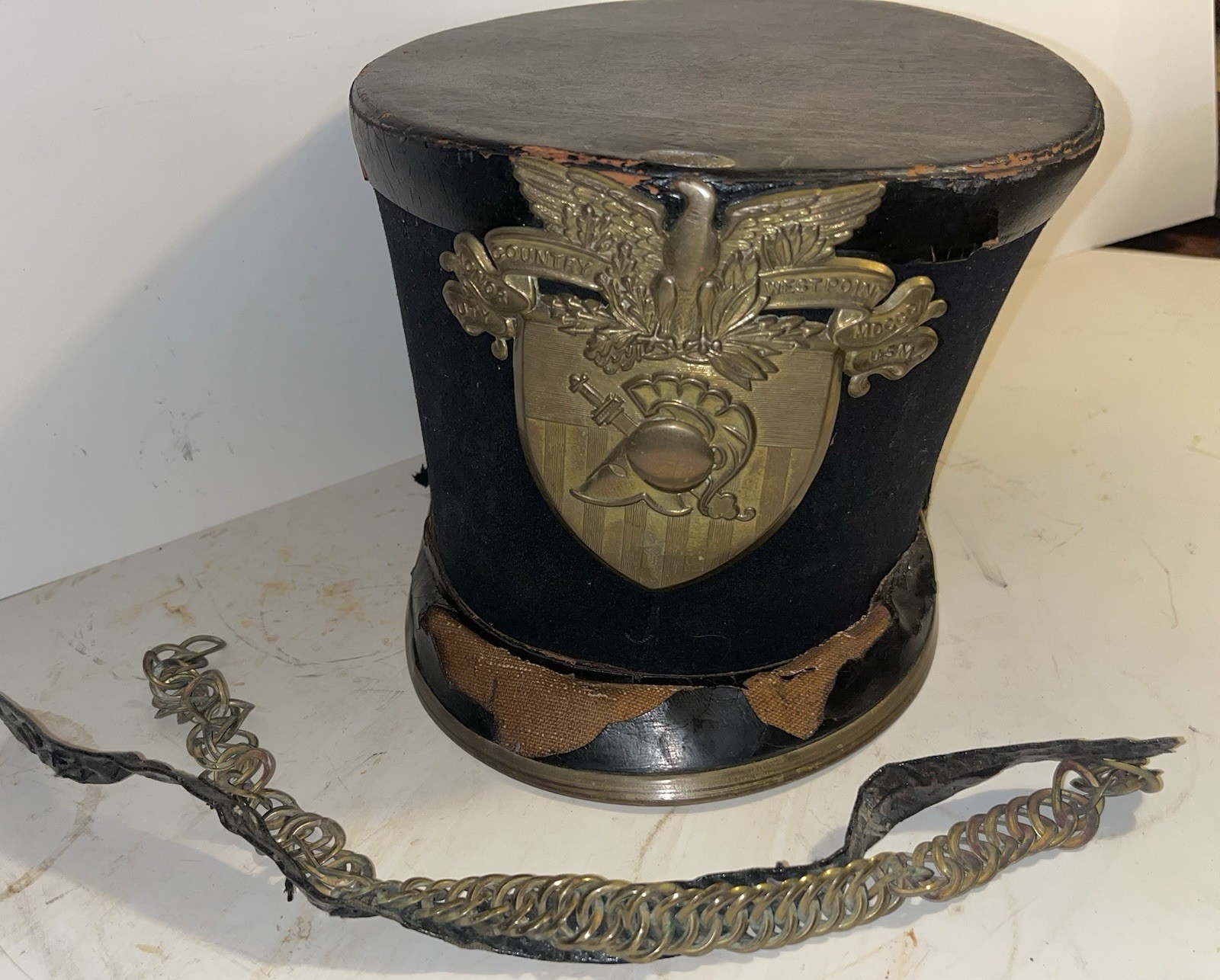 Antique West Point Cadet Vintage Full Dress Shako Bucket Cap