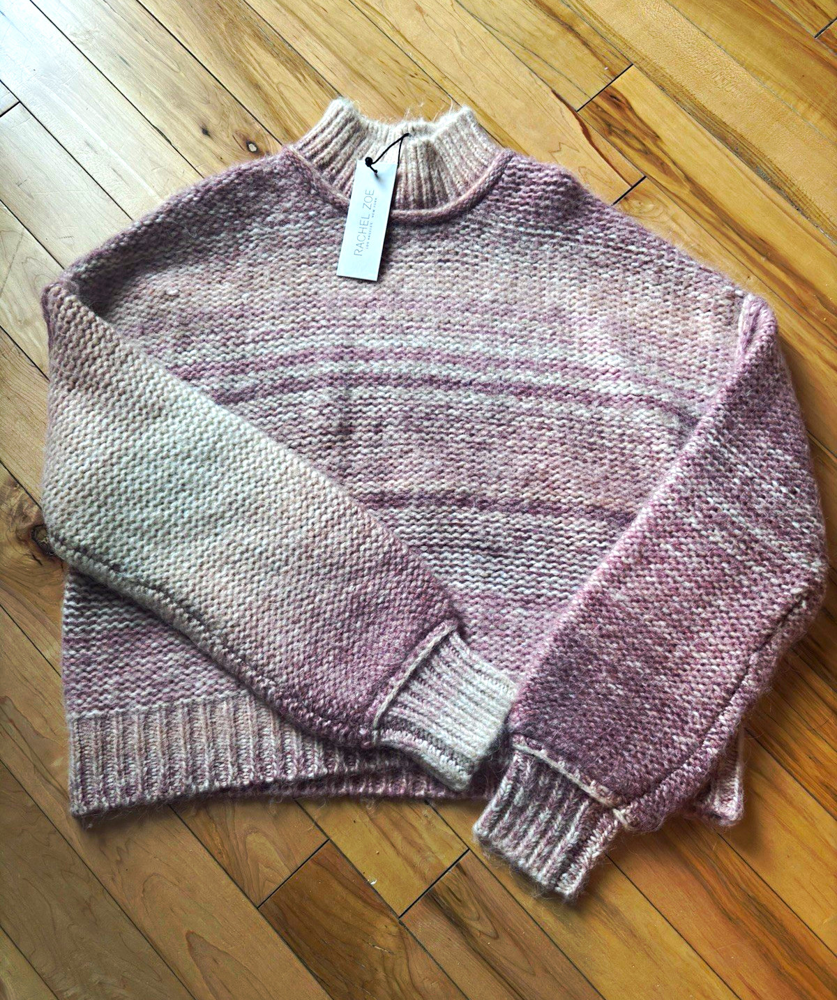 Rachel Zoe Womens Ombré Pink/Cream Striped Mock Neck Knit Pullover Sweater M