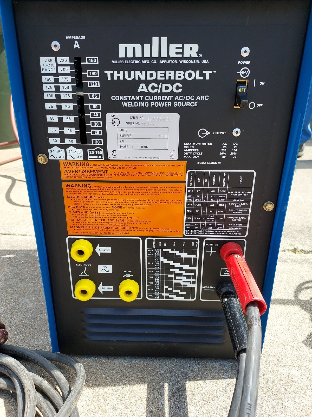 Miller Thunderbolt AC/DC Constant Current Ac/DC Arc Welding Power Source Miller Thunderbolt AC/DC Constant Current Ac/DC Arc Welding Power Source