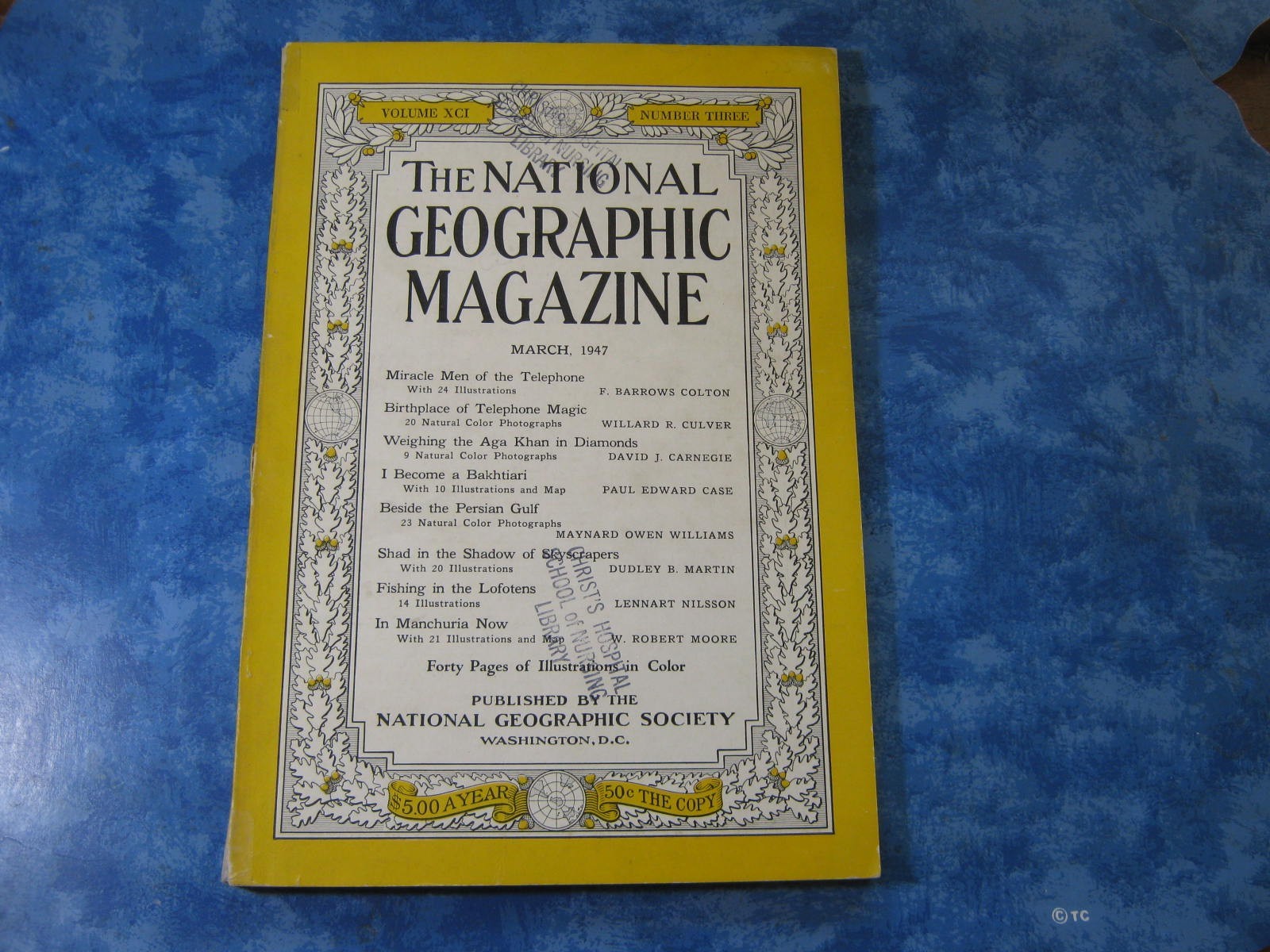 VINTAGE NATIONAL GEOGRAPHIC March 1947 TELEPHONE BIRTHPLACE Persian Gulf DIAMOND