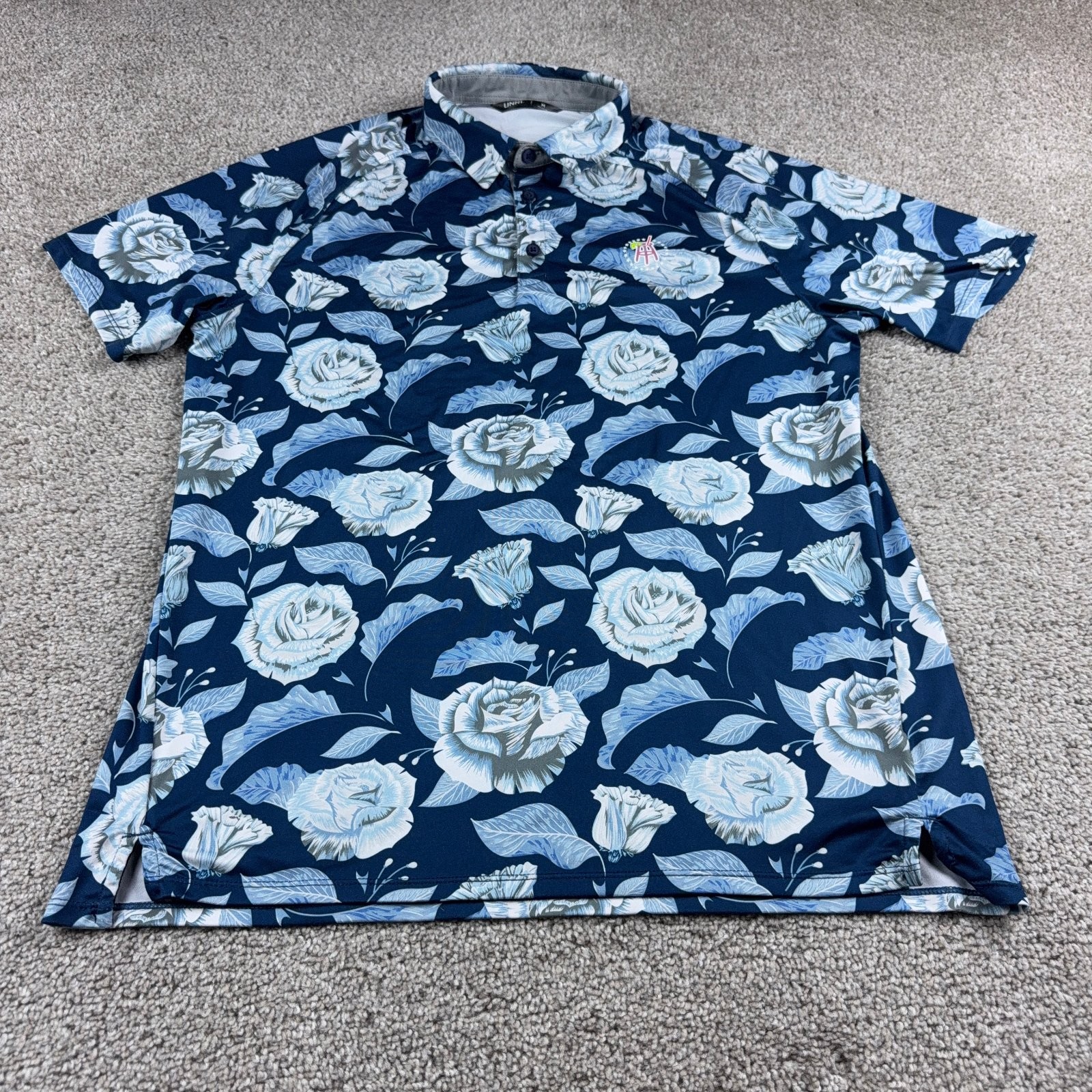 UNRL Polo Shirt Mens Medium Blue Floral Barstool Sports Golf Performance Stretch UNRL Polo Shirt Mens Medium Blue Floral Barstool Sports Golf Performance Stretch