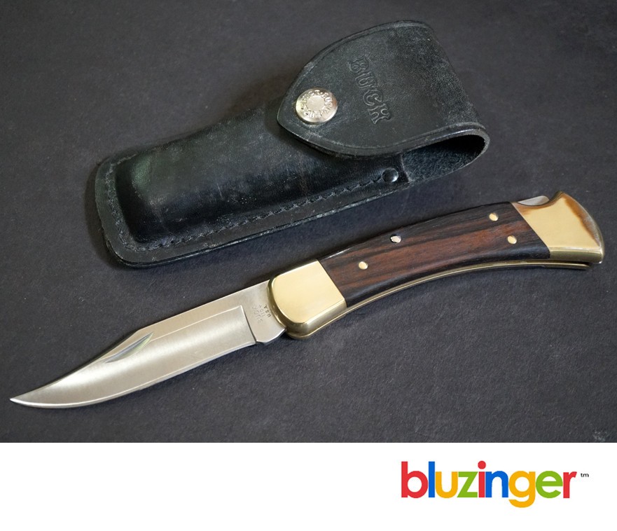 Vintage BUCK 110+ U.S.A. (1991) Macassar Ebony Folding Lockback Hunter Knife 