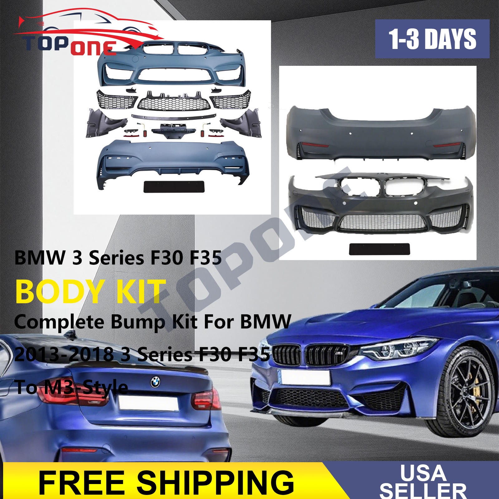Fits 2013-2018 BMW 3 Series F30 F35 330i 320i To M3-Style New Bumper Cover Kit
