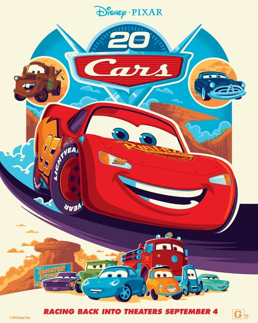 Cars 20th Anniversary Re-Release 2026 Pixar Movie Poster