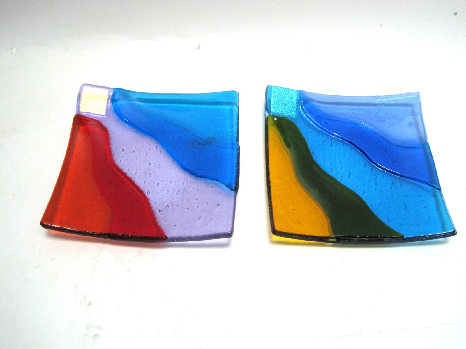 Teresa Kowalski Signed Fused Glass Art Plates Icefire Glassworks Oregon