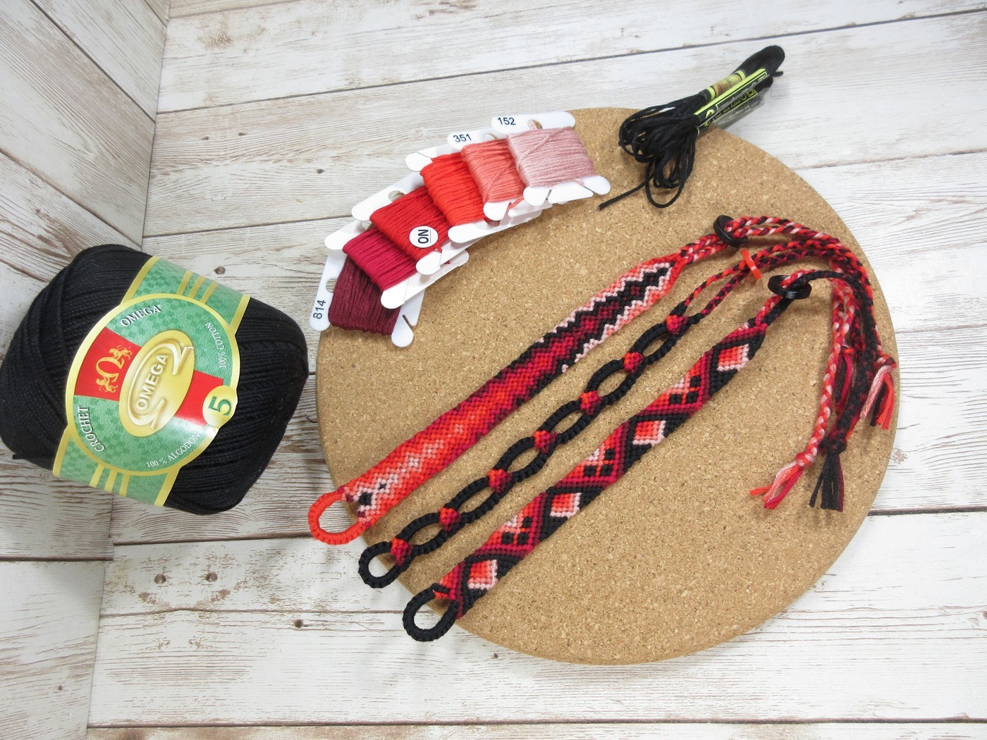 Handmade Knotted String Friendship Bracelets (3) [Red & Black]